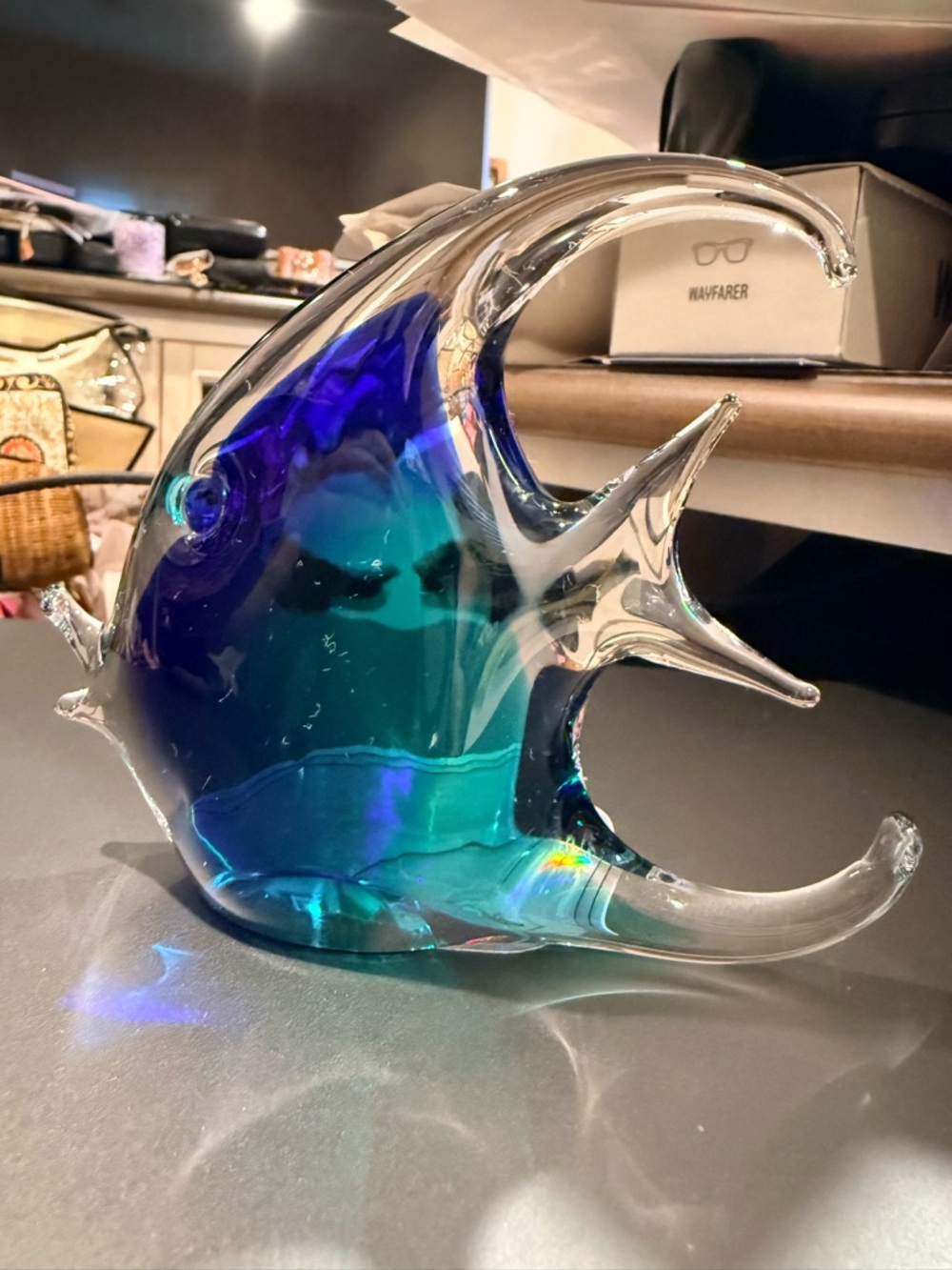 Murano Blue and Teal Glass Fish Sculpture - Picture 2 of 6
